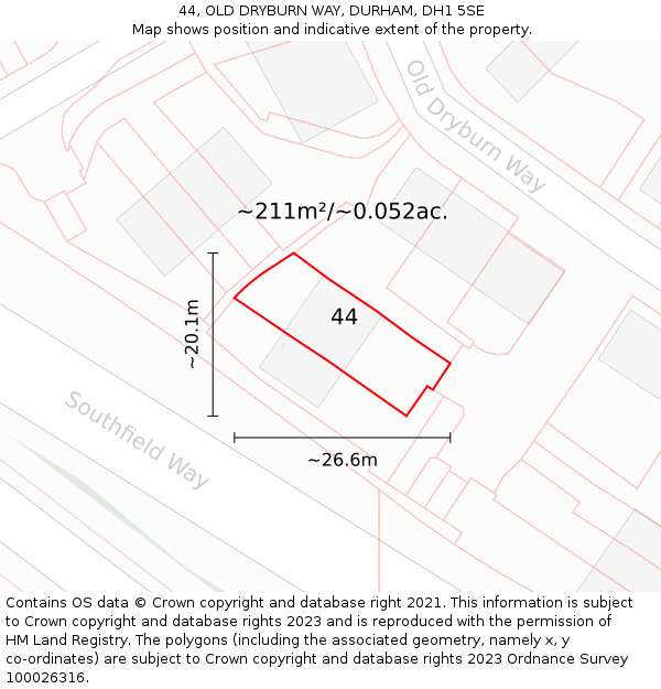 44, OLD DRYBURN WAY, DURHAM, DH1 5SE: Plot and title map