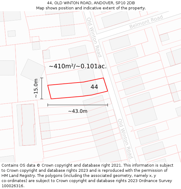 44, OLD WINTON ROAD, ANDOVER, SP10 2DB: Plot and title map
