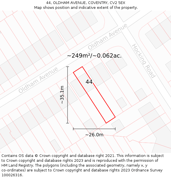 44, OLDHAM AVENUE, COVENTRY, CV2 5EX: Plot and title map