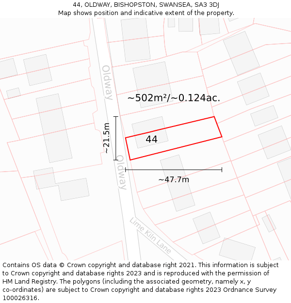 44, OLDWAY, BISHOPSTON, SWANSEA, SA3 3DJ: Plot and title map