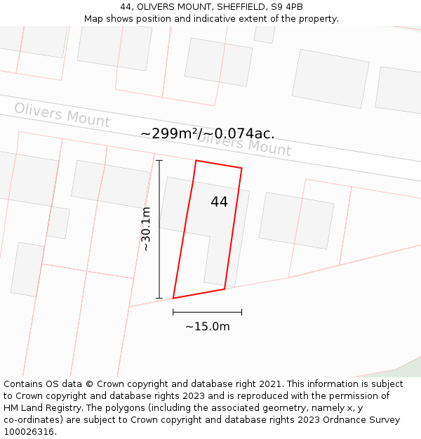 44, OLIVERS MOUNT, SHEFFIELD, S9 4PB: Plot and title map
