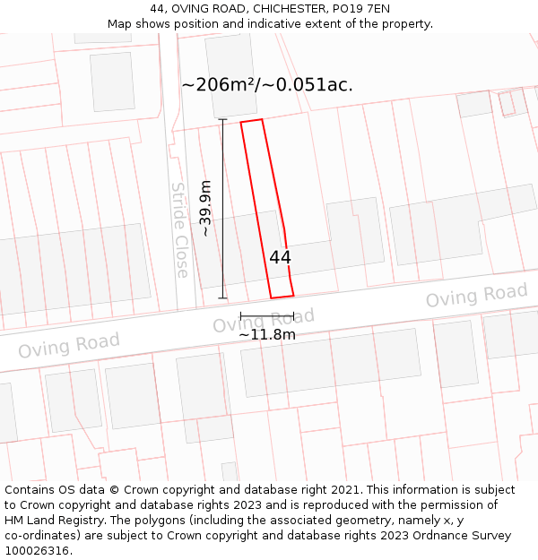 44, OVING ROAD, CHICHESTER, PO19 7EN: Plot and title map