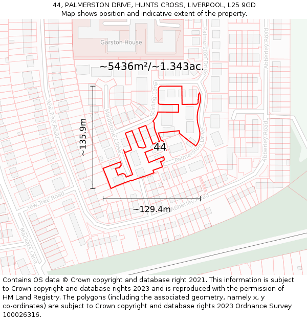 44, PALMERSTON DRIVE, HUNTS CROSS, LIVERPOOL, L25 9GD: Plot and title map