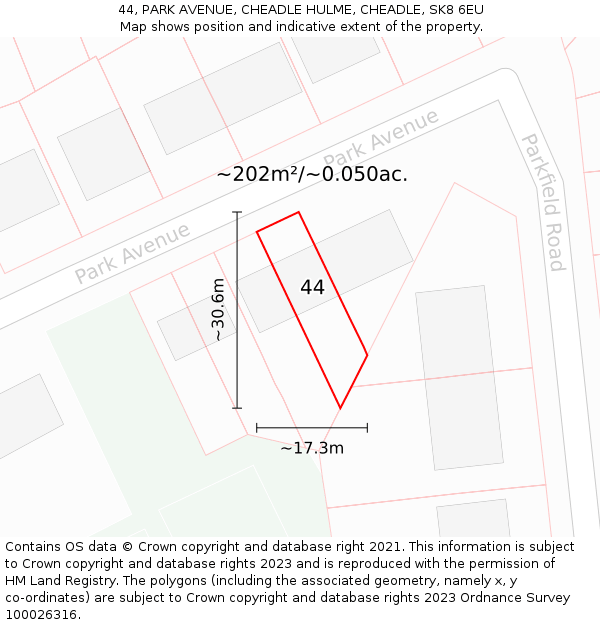 44, PARK AVENUE, CHEADLE HULME, CHEADLE, SK8 6EU: Plot and title map