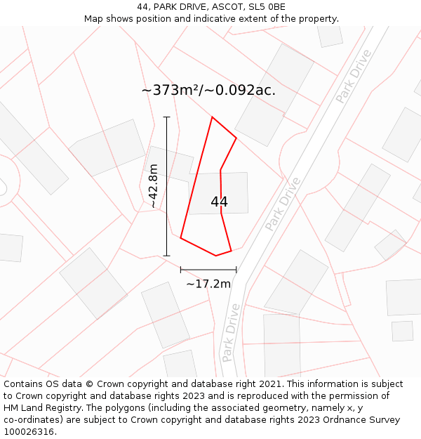 44, PARK DRIVE, ASCOT, SL5 0BE: Plot and title map