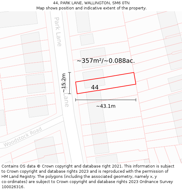 44, PARK LANE, WALLINGTON, SM6 0TN: Plot and title map