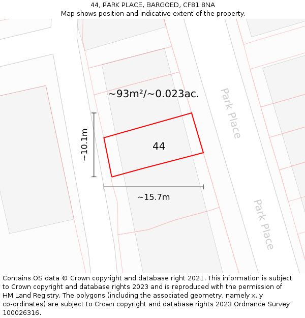 44, PARK PLACE, BARGOED, CF81 8NA: Plot and title map