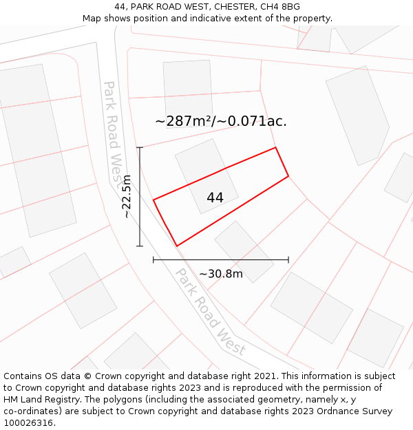 44, PARK ROAD WEST, CHESTER, CH4 8BG: Plot and title map