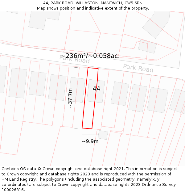 44, PARK ROAD, WILLASTON, NANTWICH, CW5 6PN: Plot and title map
