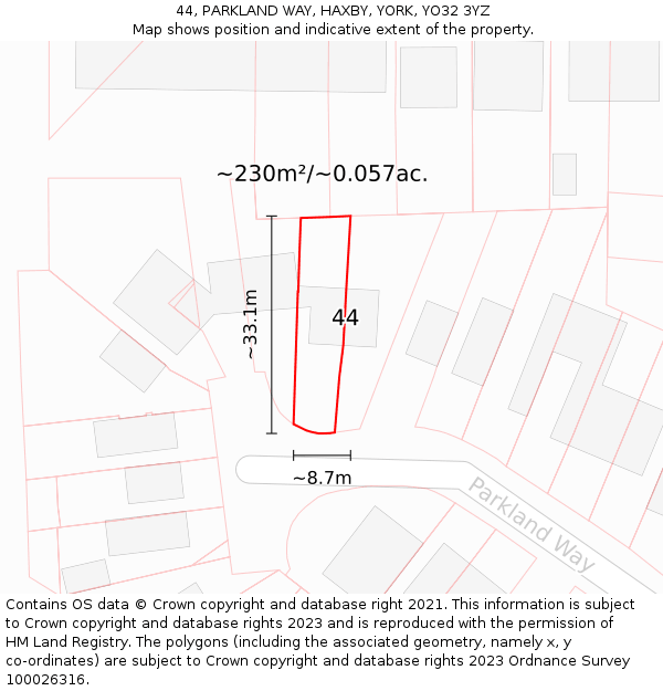 44, PARKLAND WAY, HAXBY, YORK, YO32 3YZ: Plot and title map