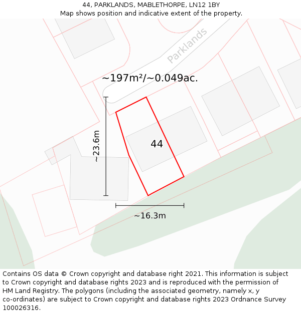 44, PARKLANDS, MABLETHORPE, LN12 1BY: Plot and title map