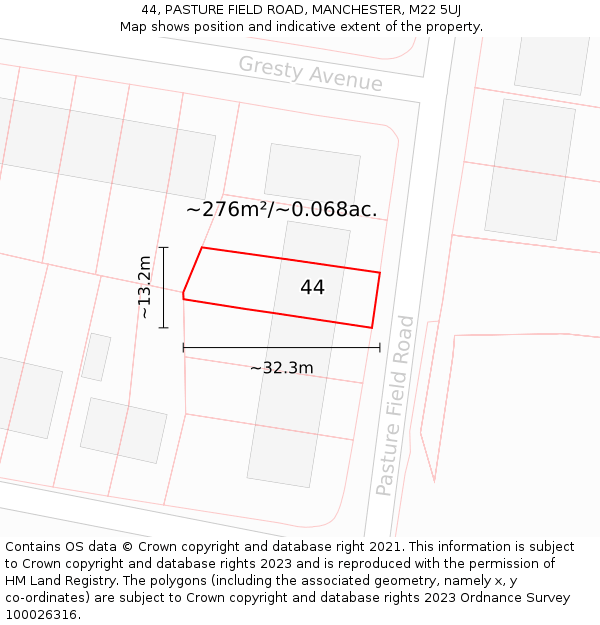 44, PASTURE FIELD ROAD, MANCHESTER, M22 5UJ: Plot and title map