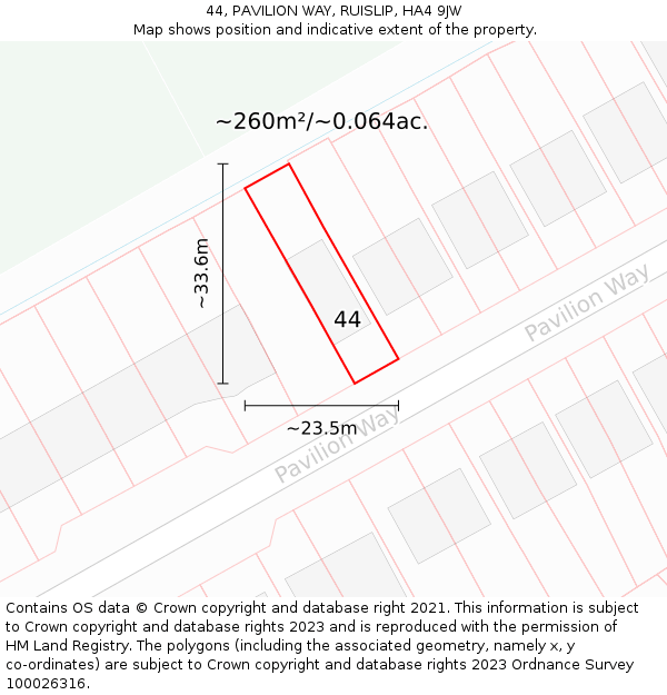 44, PAVILION WAY, RUISLIP, HA4 9JW: Plot and title map