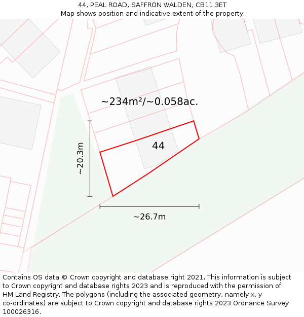44, PEAL ROAD, SAFFRON WALDEN, CB11 3ET: Plot and title map