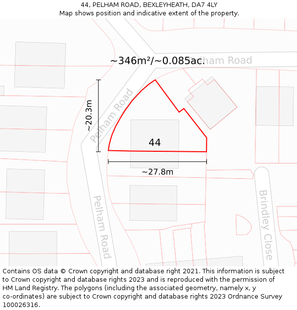 44, PELHAM ROAD, BEXLEYHEATH, DA7 4LY: Plot and title map