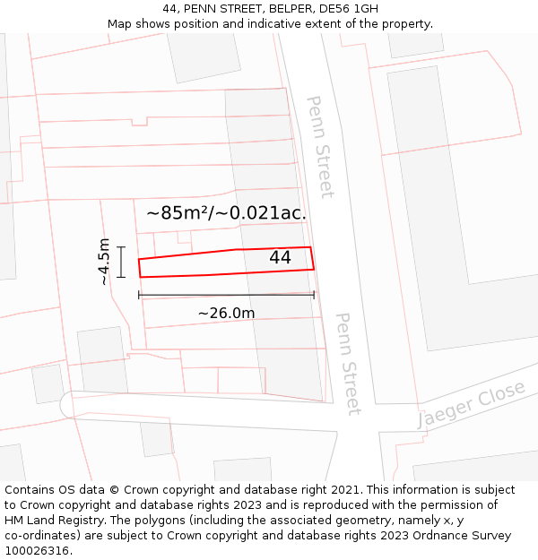 44, PENN STREET, BELPER, DE56 1GH: Plot and title map