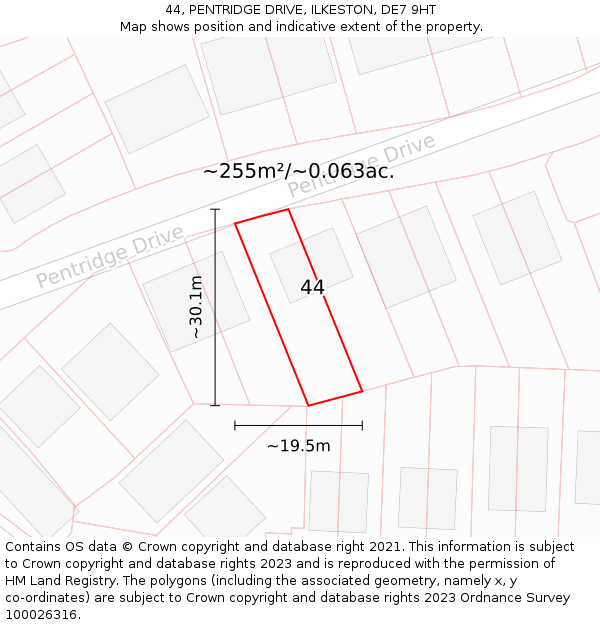 44, PENTRIDGE DRIVE, ILKESTON, DE7 9HT: Plot and title map