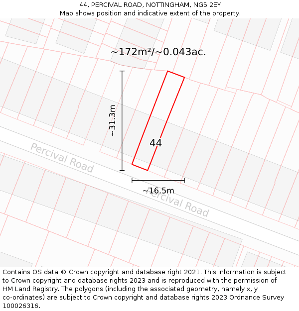 44, PERCIVAL ROAD, NOTTINGHAM, NG5 2EY: Plot and title map