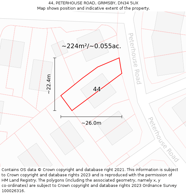 44, PETERHOUSE ROAD, GRIMSBY, DN34 5UX: Plot and title map