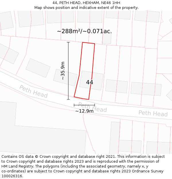44, PETH HEAD, HEXHAM, NE46 1HH: Plot and title map