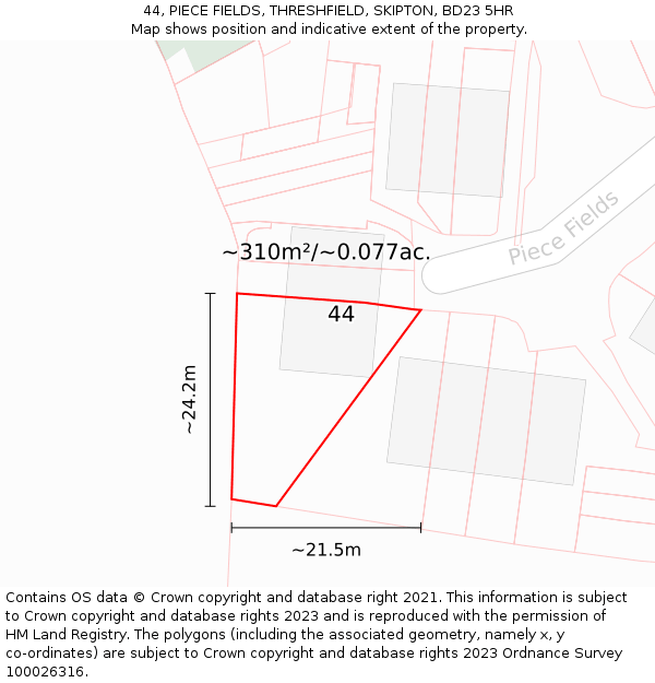 44, PIECE FIELDS, THRESHFIELD, SKIPTON, BD23 5HR: Plot and title map