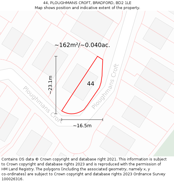44, PLOUGHMANS CROFT, BRADFORD, BD2 1LE: Plot and title map