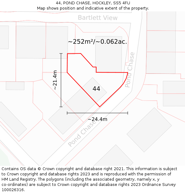 44, POND CHASE, HOCKLEY, SS5 4FU: Plot and title map