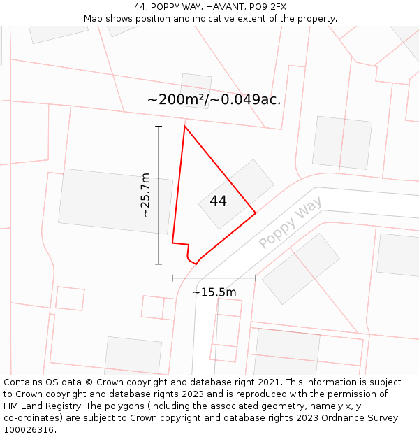 44, POPPY WAY, HAVANT, PO9 2FX: Plot and title map