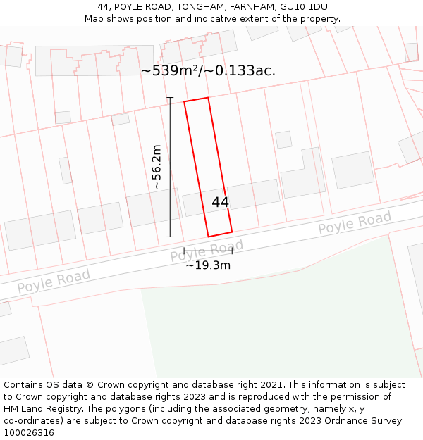 44, POYLE ROAD, TONGHAM, FARNHAM, GU10 1DU: Plot and title map