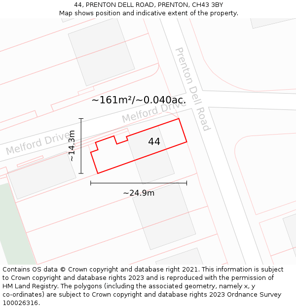 44, PRENTON DELL ROAD, PRENTON, CH43 3BY: Plot and title map