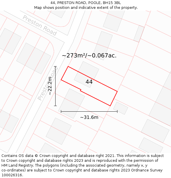 44, PRESTON ROAD, POOLE, BH15 3BL: Plot and title map