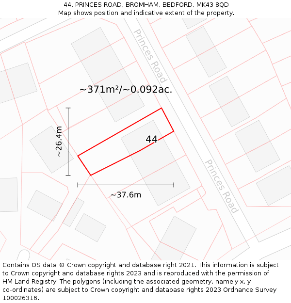 44, PRINCES ROAD, BROMHAM, BEDFORD, MK43 8QD: Plot and title map