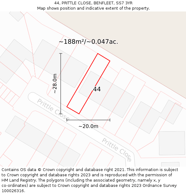 44, PRITTLE CLOSE, BENFLEET, SS7 3YR: Plot and title map