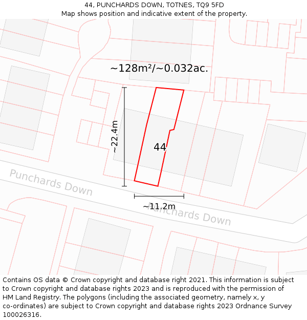 44, PUNCHARDS DOWN, TOTNES, TQ9 5FD: Plot and title map