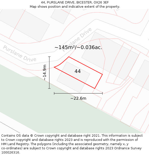 44, PURSLANE DRIVE, BICESTER, OX26 3EF: Plot and title map