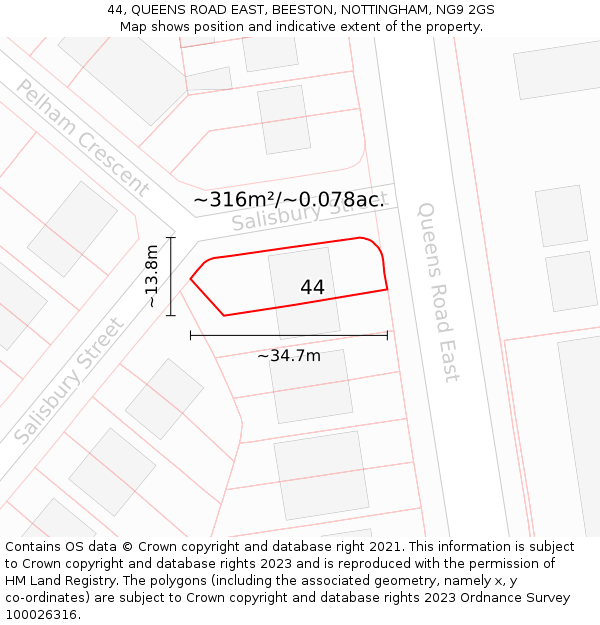 44, QUEENS ROAD EAST, BEESTON, NOTTINGHAM, NG9 2GS: Plot and title map