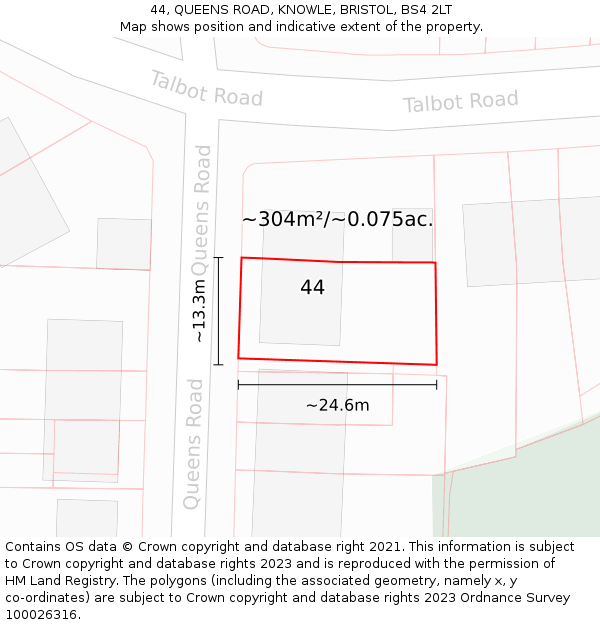 44, QUEENS ROAD, KNOWLE, BRISTOL, BS4 2LT: Plot and title map