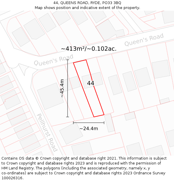 44, QUEENS ROAD, RYDE, PO33 3BQ: Plot and title map