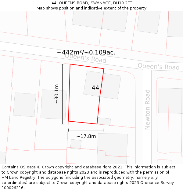 44, QUEENS ROAD, SWANAGE, BH19 2ET: Plot and title map