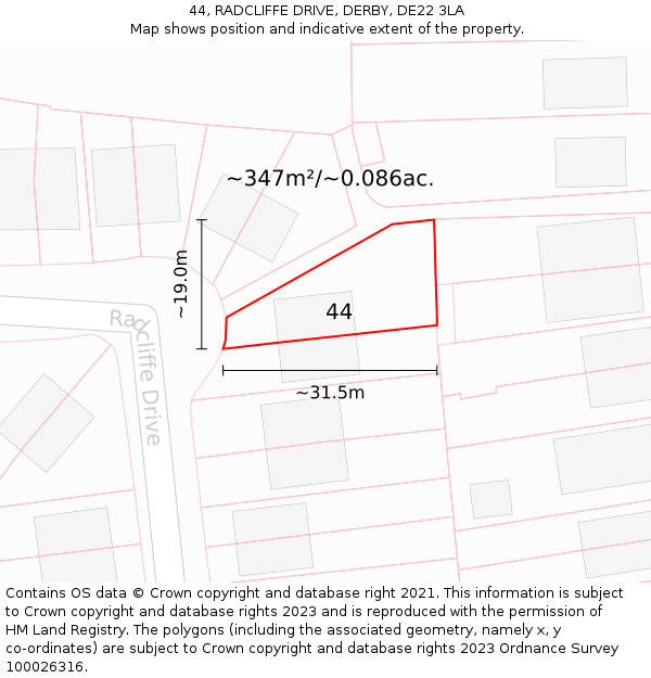44, RADCLIFFE DRIVE, DERBY, DE22 3LA: Plot and title map