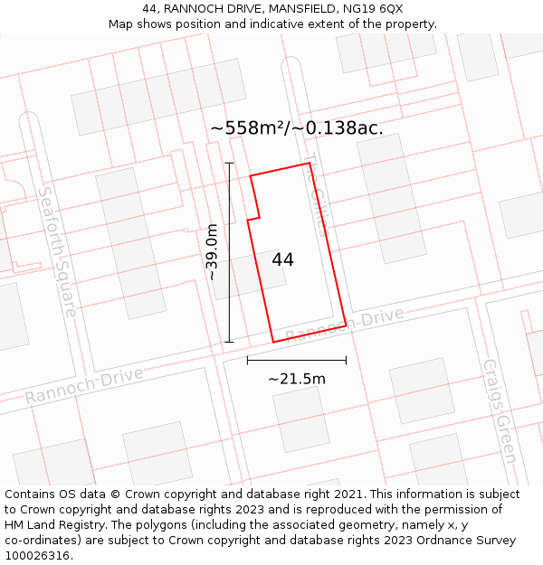 44, RANNOCH DRIVE, MANSFIELD, NG19 6QX: Plot and title map