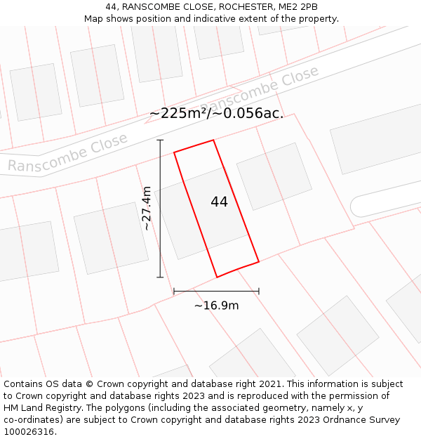 44, RANSCOMBE CLOSE, ROCHESTER, ME2 2PB: Plot and title map