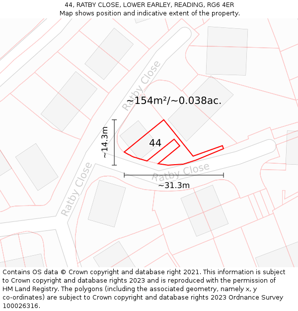 44, RATBY CLOSE, LOWER EARLEY, READING, RG6 4ER: Plot and title map
