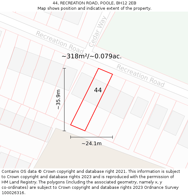 44, RECREATION ROAD, POOLE, BH12 2EB: Plot and title map