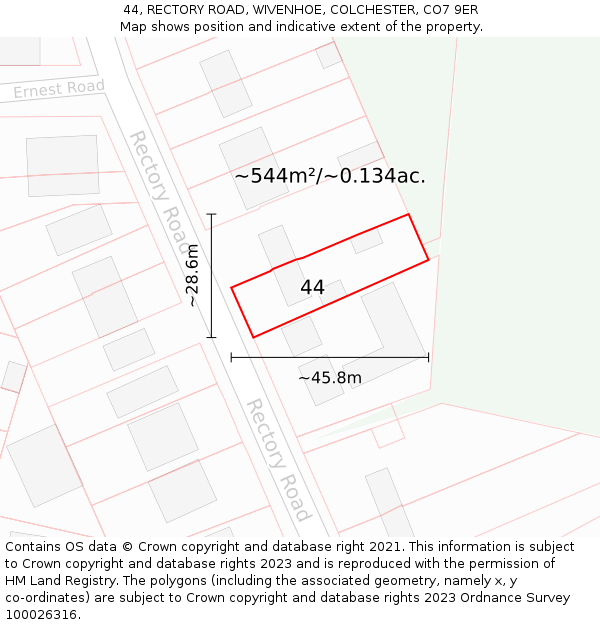 44, RECTORY ROAD, WIVENHOE, COLCHESTER, CO7 9ER: Plot and title map