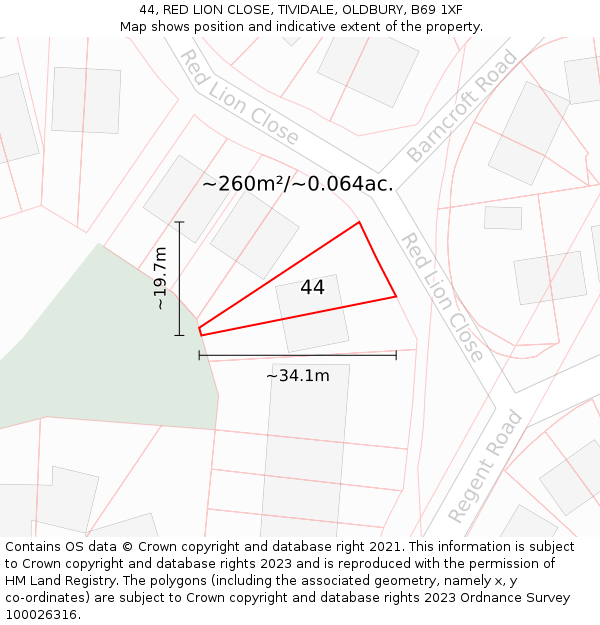 44, RED LION CLOSE, TIVIDALE, OLDBURY, B69 1XF: Plot and title map