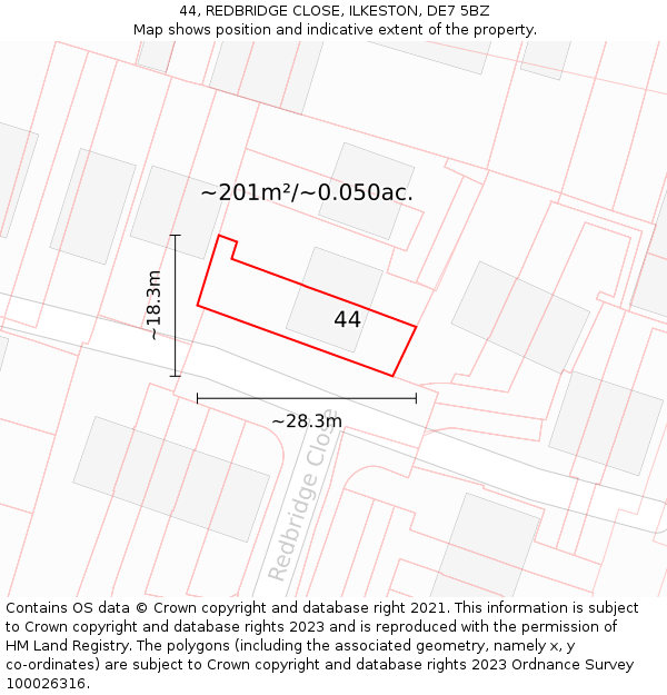 44, REDBRIDGE CLOSE, ILKESTON, DE7 5BZ: Plot and title map