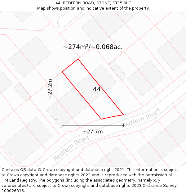44, REDFERN ROAD, STONE, ST15 0LG: Plot and title map