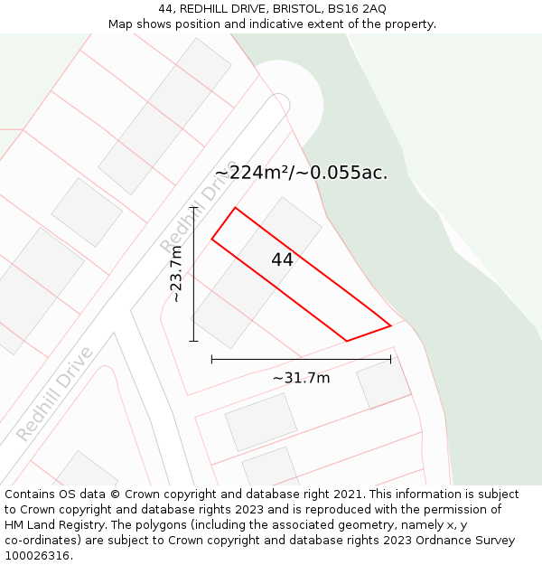 44, REDHILL DRIVE, BRISTOL, BS16 2AQ: Plot and title map