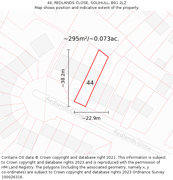 44, REDLANDS CLOSE, SOLIHULL, B91 2LZ: Plot and title map